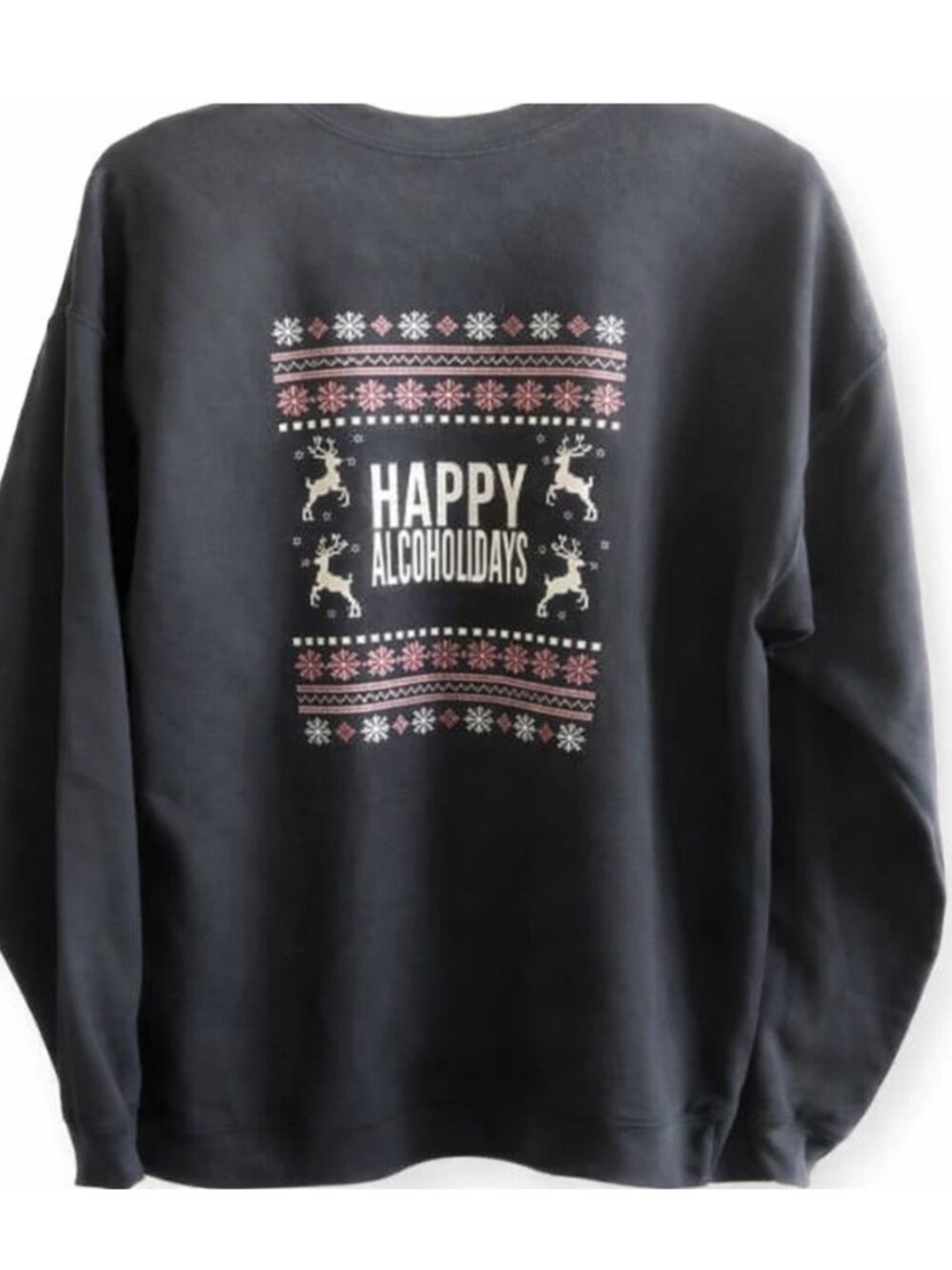 Hanes Happy Alcoholidays Ugly Christmas Sweatshirt Black Funny Crewneck | Sz M